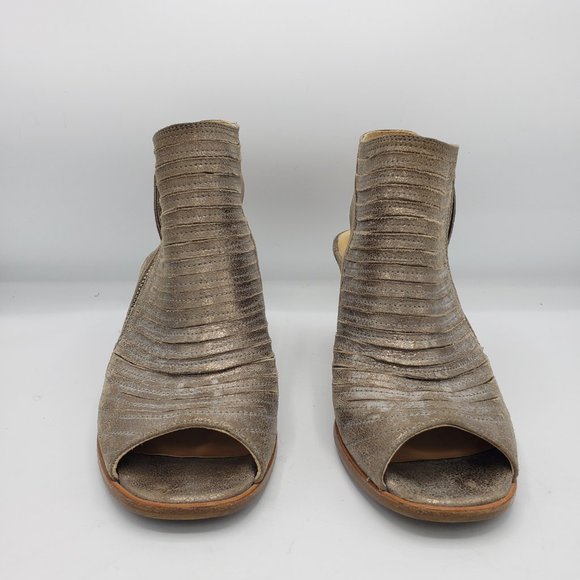 Paul Green Cayanne Bootie 7.5 Gold Distressed Leather Open Toe Side Zipper - Picture 2 of 9